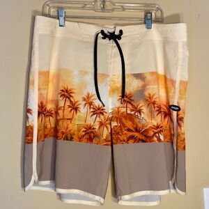 Oakley Cream, Orange & Gray Tropical Palm Board Shorts
